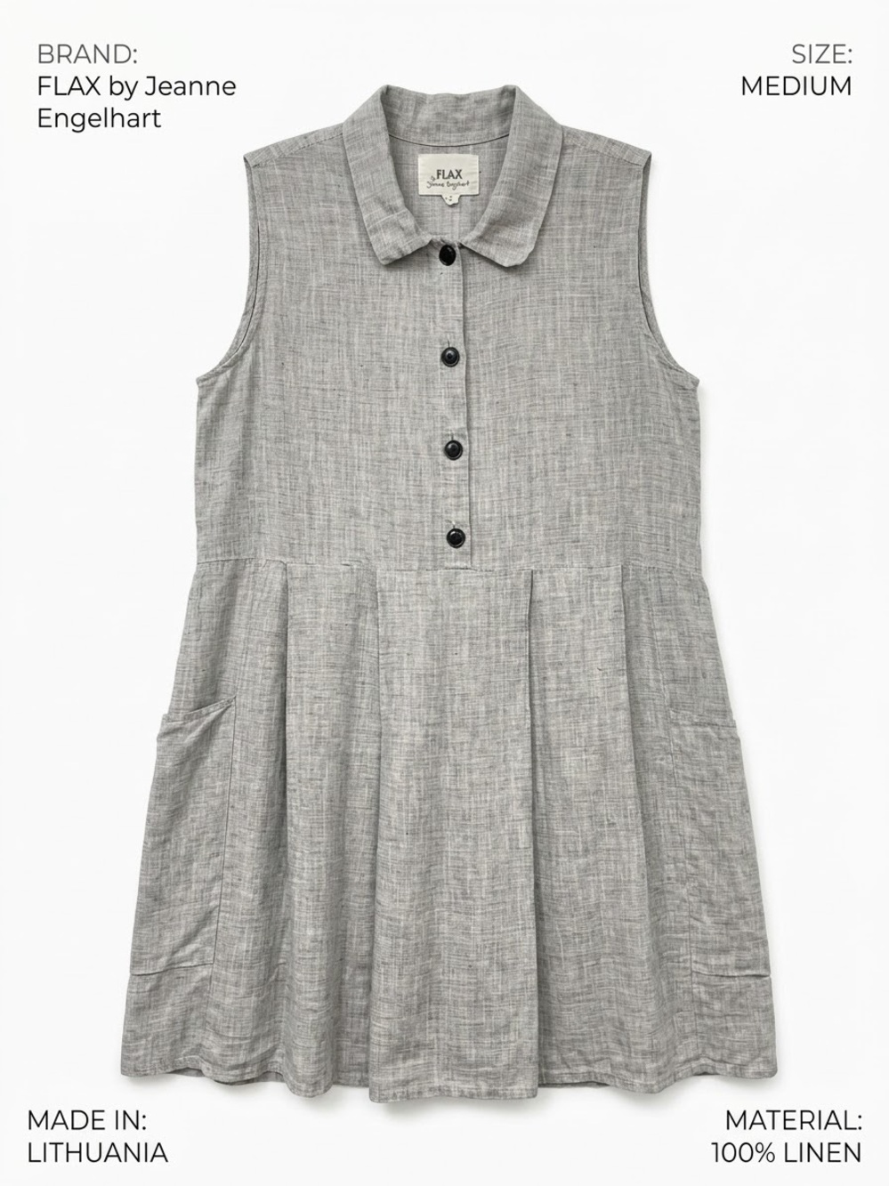 Vintage FLAX Jeanne Engelhart Linen Tunic Dress M Gray Lagenlook Art To Wear